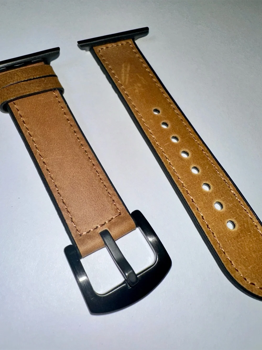 Apple Tan Leather Watch Band with Black Buckle 49mm